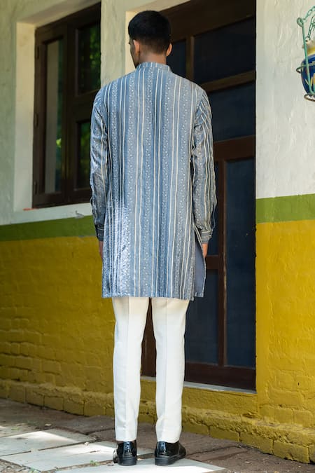 Tajiri Hallstat Silk Floral Stripe Embroidered Kurta Set 