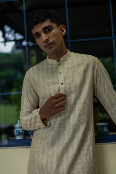 Shop_Tajiri_Beige Fine Silk Embroidery Zari Raahgir Work Kurta Set _Online_at_Aza_Fashions