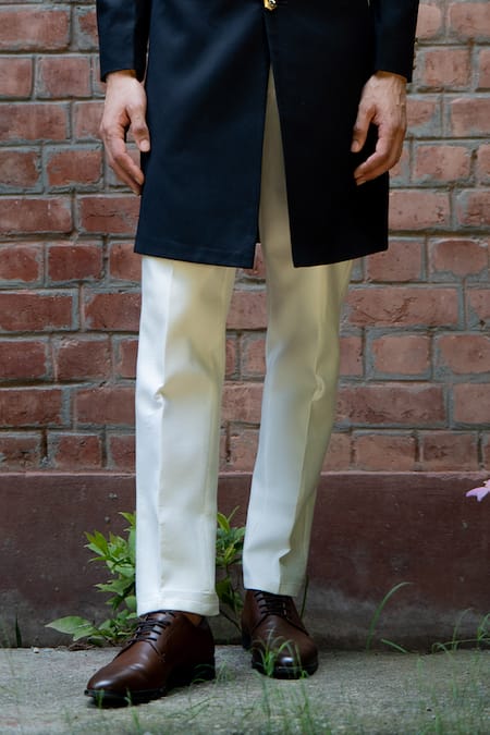 Tajiri_Black Cotton Poly Plain Nawab Solid Sherwani Set _Online_at_Aza_Fashions