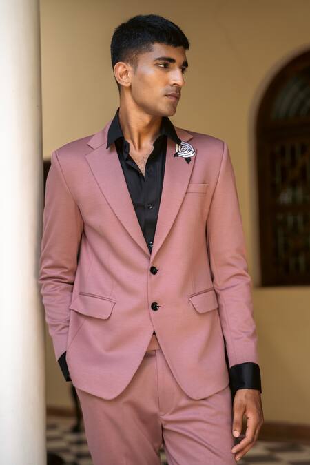 Shop Tajiri Pink Cotton, Tussar Embroidery Ken Placement Blazer Set Online at Aza Fashions Shop_Tajiri_Pink Cotton, Tussar Embroidery Ken Placement Blazer Set _Online_at_Aza_Fashions