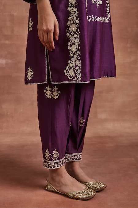 Buy Sue Mue Purple Chanderi Silk Embroidery, Sequins, Vaneet Floral Kurta And Salwar Set Online at Aza Fashions Buy_Sue Mue_Purple Chanderi Silk Embroidery, Sequins, Vaneet Floral Kurta And Salwar Set _Online_at_Aza_Fashions