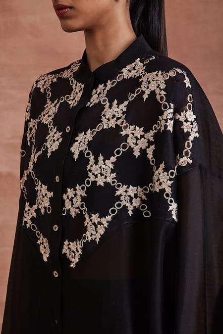 Buy Sue Mue Black Chanderi Silk Embroidery Bandeau Neck Ramaya Shirt And Pant Set Online at Aza Fashions Buy_Sue Mue_Black Chanderi Silk Embroidery Bandeau Neck Ramaya Shirt And Pant Set _Online_at_Aza_Fashions
