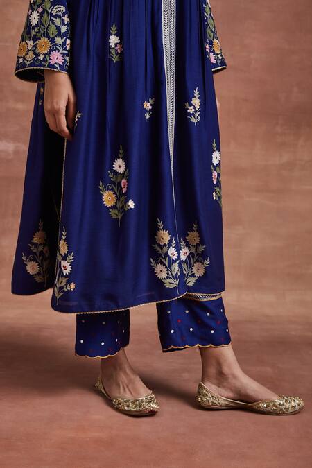 Buy Sue Mue Blue Silk, Handloom Cotton, Mohair, Hiral Floral Anarkali Set Online at Aza Fashions Buy_Sue Mue_Blue Silk, Handloom Cotton, Mohair, Hiral Floral Anarkali Set _Online_at_Aza_Fashions