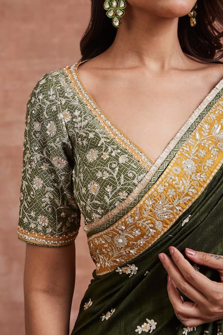 Buy Sue Mue Green Silk, Brocade, Handloom Cotton Sequins, Chhaya Aari Saree With Blouse Online at Aza Fashions Buy_Sue Mue_Green Silk, Brocade, Handloom Cotton Sequins, Chhaya Aari Saree With Blouse _Online_at_Aza_Fashions
