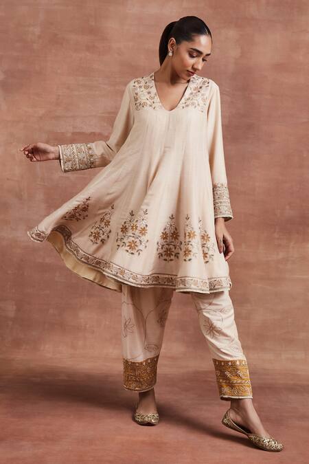Sue Mue Beige Cotton, Tissue, Silk Embroidery Gitashri Dori Work Anarkali Salwar Set at Aza Fashions Sue Mue_Beige Cotton, Tissue, Silk Embroidery Gitashri Dori Work Anarkali Salwar Set _at_Aza_Fashions