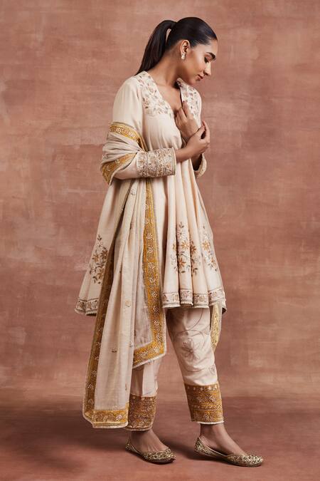 Buy Sue Mue Beige Cotton, Tissue, Silk Embroidery Gitashri Dori Work Anarkali Salwar Set Buy_Sue Mue_Beige Cotton, Tissue, Silk Embroidery Gitashri Dori Work Anarkali Salwar Set