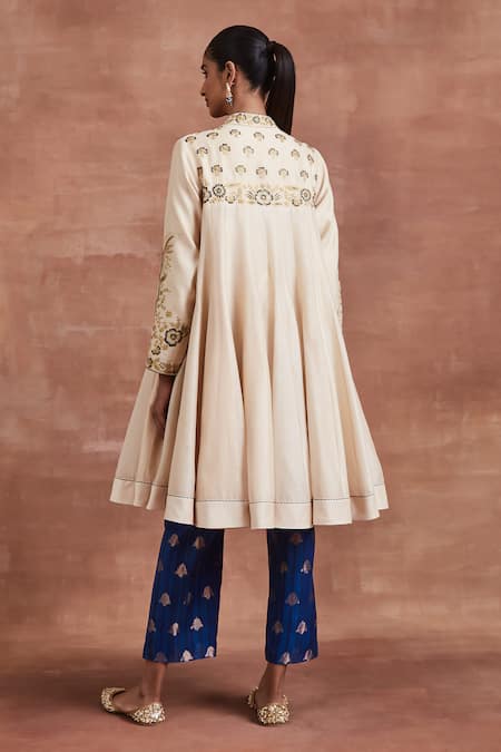 Shop Sue Mue Beige Handloom Cotton, Silk, Chanderi Silk, Rijul Yoke Anarkali And Pant Set at Aza Fashions Shop_Sue Mue_Beige Handloom Cotton, Silk, Chanderi Silk, Rijul Yoke Anarkali And Pant Set _at_Aza_Fashions