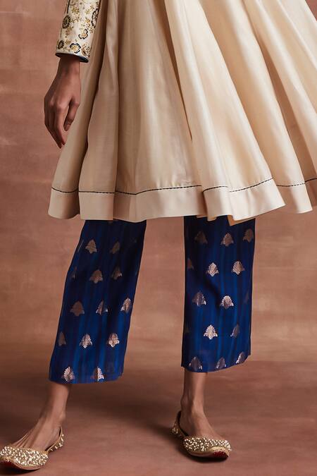 Sue Mue Beige Handloom Cotton, Silk, Chanderi Silk, Rijul Yoke Anarkali And Pant Set at Aza Fashions Sue Mue_Beige Handloom Cotton, Silk, Chanderi Silk, Rijul Yoke Anarkali And Pant Set _at_Aza_Fashions