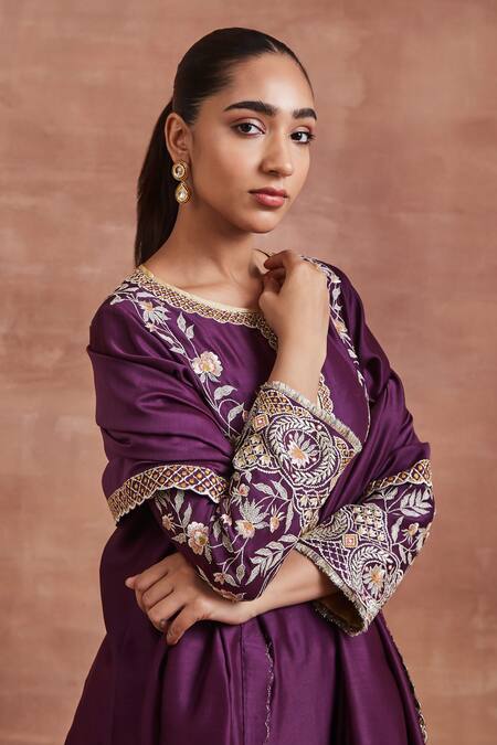Buy_Sue Mue_Purple Handloom Cotton, Chanderi Silk Embroidery, Ritul And Thread Kurta Set _Online_at_Aza_Fashions
