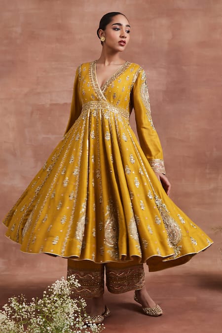 Buy Sue Mue Yellow Handloom Cotton Embroidery, Sequins Roop Zari Anarkali Palazzo Set Online at Aza Fashions Buy_Sue Mue_Yellow Handloom Cotton Embroidery, Sequins Roop Zari Anarkali Palazzo Set _Online_at_Aza_Fashions