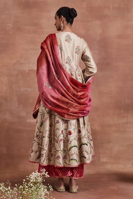 Shop Sue Mue Beige Handloom , Pearls, Radha Aari Anarkali Palazzo Set at Aza Fashions Shop_Sue Mue_Beige Handloom , Pearls, Radha Aari Anarkali Palazzo Set _at_Aza_Fashions