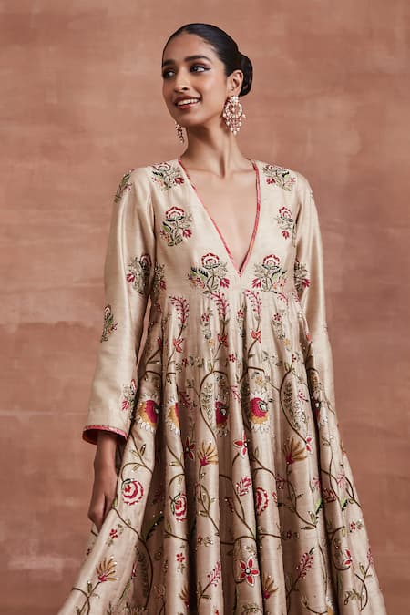 Sue Mue Beige Handloom , Pearls, Radha Aari Anarkali Palazzo Set Online at Aza Fashions Sue Mue_Beige Handloom , Pearls, Radha Aari Anarkali Palazzo Set _Online_at_Aza_Fashions