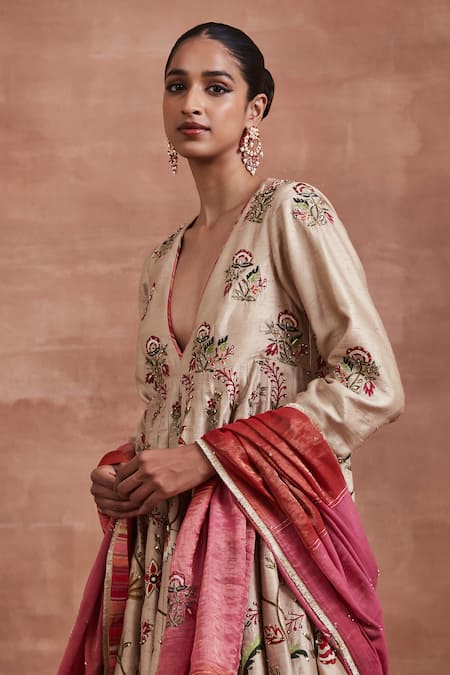 Shop Sue Mue Beige Handloom , Pearls, Radha Aari Anarkali Palazzo Set Online at Aza Fashions Shop_Sue Mue_Beige Handloom , Pearls, Radha Aari Anarkali Palazzo Set _Online_at_Aza_Fashions