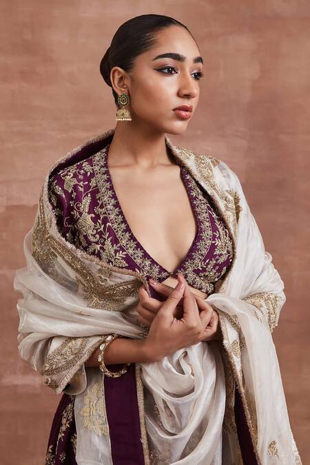 Buy Sue Mue Purple Handloom Cotton, Semal Shikargah Zardozi Embroidered Bridal Lehenga Set Online at Aza Fashions Buy_Sue Mue_Purple Handloom Cotton, Semal Shikargah Zardozi Embroidered Bridal Lehenga Set _Online_at_Aza_Fashions