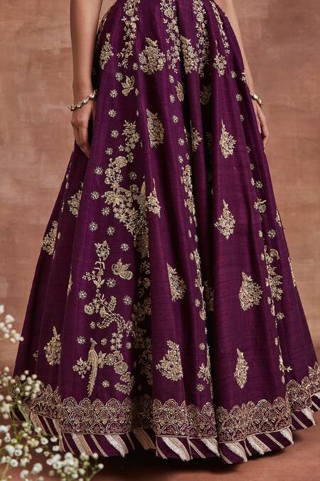 Shop Sue Mue Purple Handloom Cotton, Semal Shikargah Zardozi Embroidered Bridal Lehenga Set Online at Aza Fashions Shop_Sue Mue_Purple Handloom Cotton, Semal Shikargah Zardozi Embroidered Bridal Lehenga Set _Online_at_Aza_Fashions