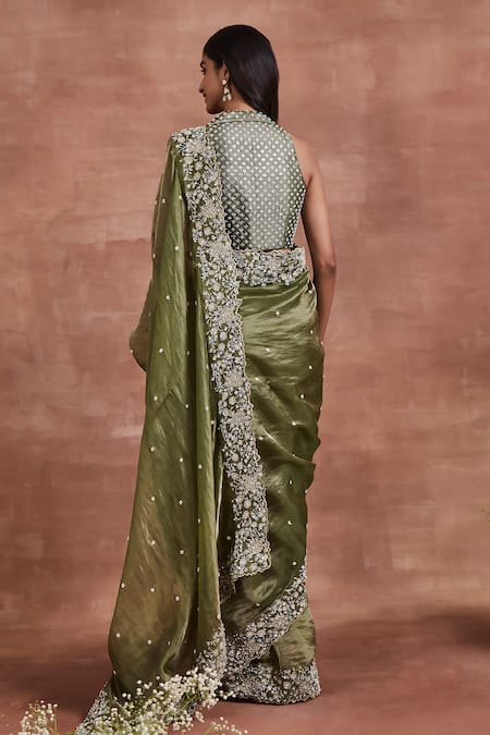 Sue Mue Tisha Zari Embroidered Saree & Blouse Set 