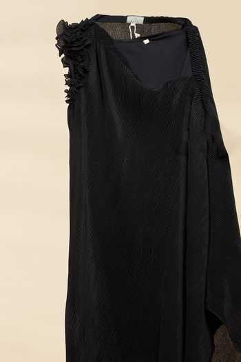 Buy_Naintara Bajaj_Black Chinon Plain Asymmetric Neck Curly Pleated Dress