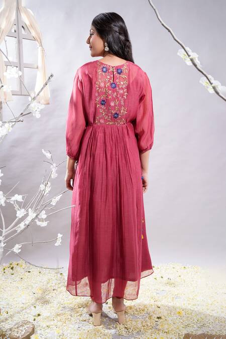 The White Tree Studio Maroon Floral Applique Anarkali Set 
