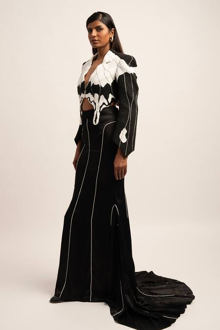 Siddhant Agrawal White Viscose, Polyester Beads Opulent Morpho Embroidered Blazer Online at Aza Fashions Siddhant Agrawal_White Viscose, Polyester Beads Opulent Morpho Embroidered Blazer _Online_at_Aza_Fashions