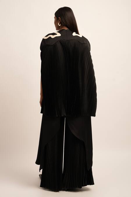 Shop Siddhant Agrawal Black Satin, Polyester Applique Round Neck Swallowtail Placement Embroidered Top at Aza Fashions Shop_Siddhant Agrawal_Black Satin, Polyester Applique Round Neck Swallowtail Placement Embroidered Top _at_Aza_Fashions