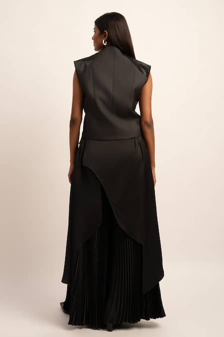 Shop Siddhant Agrawal Black Satin Chaos Cascade Trouser at Aza Fashions Shop_Siddhant Agrawal_Black Satin Chaos Cascade Trouser _at_Aza_Fashions