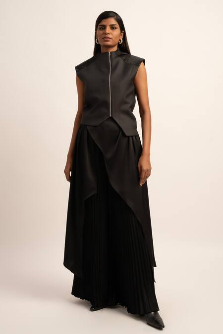 Siddhant Agrawal Black Satin Chaos Cascade Trouser Online at Aza Fashions Siddhant Agrawal_Black Satin Chaos Cascade Trouser _Online_at_Aza_Fashions