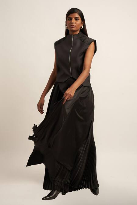 Buy Siddhant Agrawal Black Satin Chaos Cascade Trouser Buy_Siddhant Agrawal_Black Satin Chaos Cascade Trouser