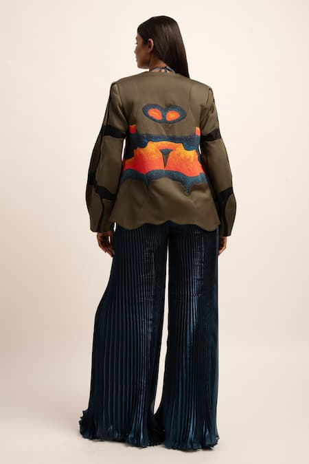 Shop Siddhant Agrawal Blue Organza Luminous Pleated Trouser at Aza Fashions Shop_Siddhant Agrawal_Blue Organza Luminous Pleated Trouser _at_Aza_Fashions