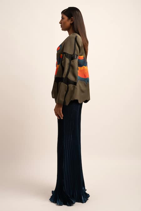 Siddhant Agrawal Blue Organza Luminous Pleated Trouser at Aza Fashions Siddhant Agrawal_Blue Organza Luminous Pleated Trouser _at_Aza_Fashions