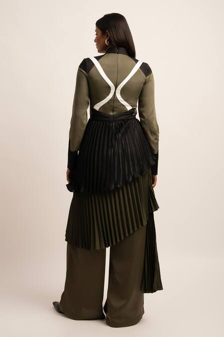 Shop Siddhant Agrawal Green Organza, Satin Round Neck Dreamscape High Top at Aza Fashions Shop_Siddhant Agrawal_Green Organza, Satin Round Neck Dreamscape High Top _at_Aza_Fashions