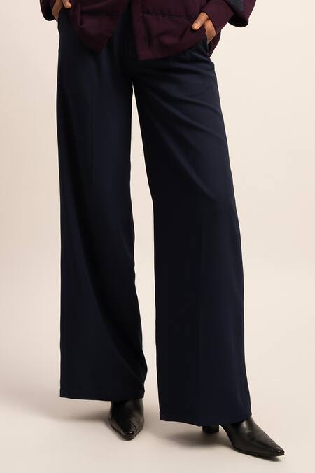 Siddhant Agrawal Blue Modal, Polyester Deep Solid Trouser Online at Aza Fashions Siddhant Agrawal_Blue Modal, Polyester Deep Solid Trouser _Online_at_Aza_Fashions