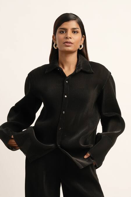 Siddhant Agrawal Black Organza Collared Timeless Chaos Solid Shirt 