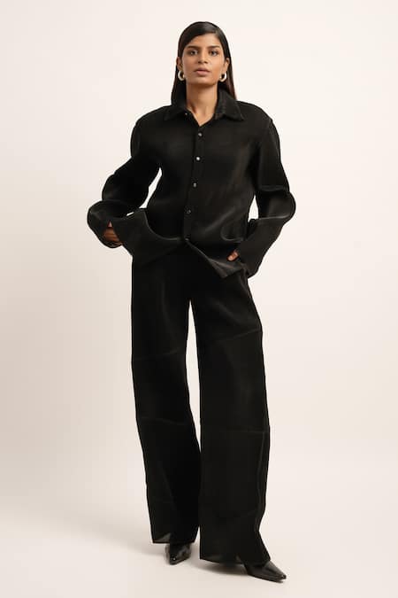 Siddhant Agrawal Black Organza, Polyester Timeless Chaos Solid Trouser 