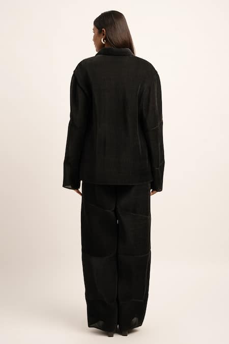 Shop Siddhant Agrawal Black Organza, Polyester Timeless Chaos Solid Trouser at Aza Fashions Shop_Siddhant Agrawal_Black Organza, Polyester Timeless Chaos Solid Trouser _at_Aza_Fashions