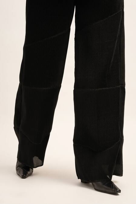 Shop Siddhant Agrawal Black Organza, Polyester Timeless Chaos Solid Trouser Online at Aza Fashions Shop_Siddhant Agrawal_Black Organza, Polyester Timeless Chaos Solid Trouser _Online_at_Aza_Fashions