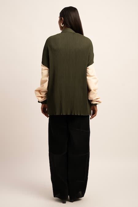 Shop Siddhant Agrawal Green Cotton, Polyester Bandeau Neck Modern Catalyst Colorblock Jumper at Aza Fashions Shop_Siddhant Agrawal_Green Cotton, Polyester Bandeau Neck Modern Catalyst Colorblock Jumper _at_Aza_Fashions