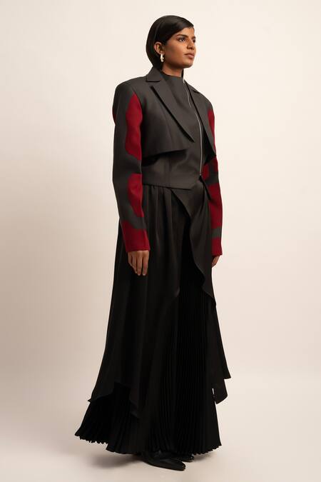 Siddhant Agrawal Grey Satin, Polyester Patchwork, Crystals Seraphic Symphony Blazer Trouser Set Online at Aza Fashions Siddhant Agrawal_Grey Satin, Polyester Patchwork, Crystals Seraphic Symphony Blazer Trouser Set _Online_at_Aza_Fashions