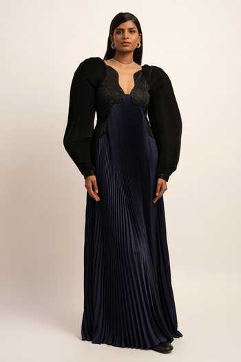 Siddhant Agrawal_Black Tulle, Organza, Satin Crystals Round Elysian Inception Embroidered Gown _Online_at_Aza_Fashions