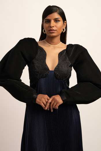 Shop_Siddhant Agrawal_Black Tulle, Organza, Satin Crystals Round Elysian Inception Embroidered Gown _Online_at_Aza_Fashions