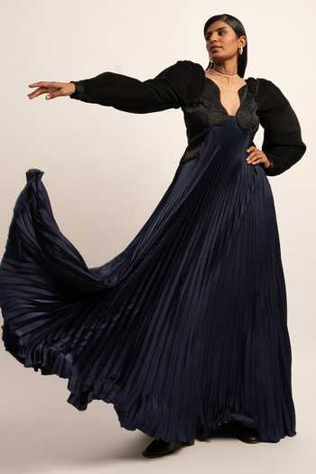 Siddhant Agrawal_Black Tulle, Organza, Satin Crystals Round Elysian Inception Embroidered Gown _at_Aza_Fashions