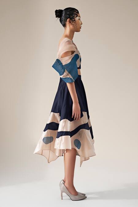 Siddhant Agrawal_Beige Tulle, Polyester, Organza Dream Flutter Pleated Embroidered Bustier _Online_at_Aza_Fashions