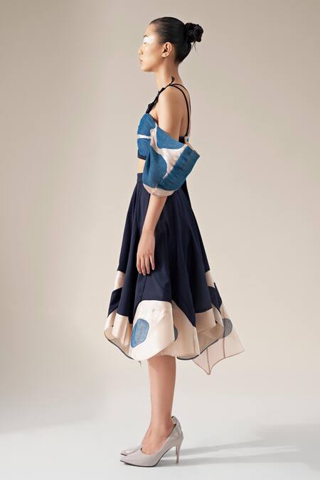 Buy_Siddhant Agrawal_Beige Tulle, Polyester, Organza Dream Flutter Pleated Embroidered Bustier _Online_at_Aza_Fashions