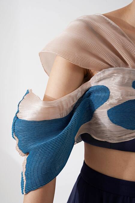 Shop_Siddhant Agrawal_Beige Tulle, Polyester, Organza Dream Flutter Pleated Embroidered Bustier _Online_at_Aza_Fashions