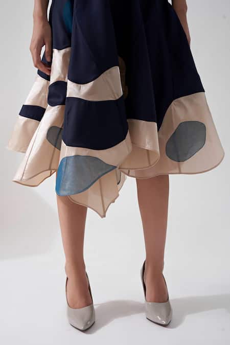 Siddhant Agrawal_Blue Tulle, Organza Embroidery Winged Symphony Patchwork Skirt _Online_at_Aza_Fashions