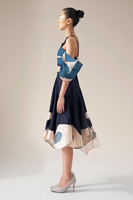 Siddhant Agrawal_Blue Tulle, Organza Embroidery Winged Symphony Patchwork Skirt _at_Aza_Fashions