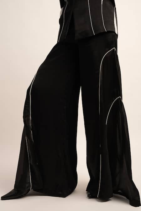 Siddhant Agrawal_Black Flannel, Viscose, Organza Morphic Mirage Embroidered Blazer And Trouser Set _at_Aza_Fashions