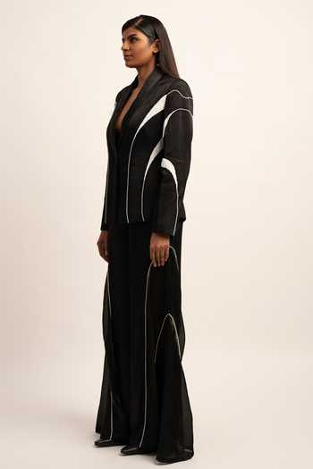 Siddhant Agrawal_Black Viscose, Modal Beads Morphic Mirage Embroidered Blazer _Online_at_Aza_Fashions