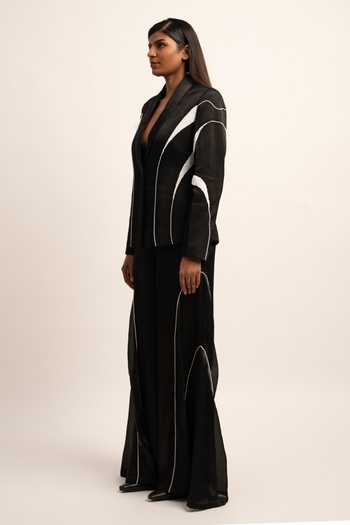 Siddhant Agrawal_Black Viscose, Satin Beads Elysian Placement Embroidered Trouser _Online_at_Aza_Fashions