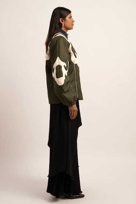 Buy_Siddhant Agrawal_Green Polyester Patchwork Bandeau Neck Nebula Embroidered Bomber Jacket _Online_at_Aza_Fashions