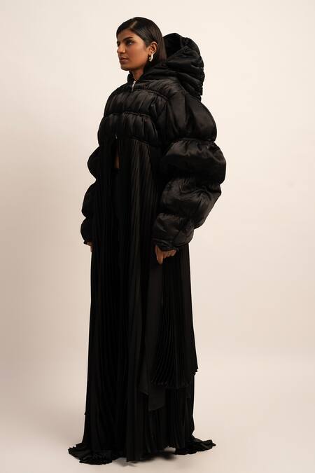 Buy_Siddhant Agrawal_Black Satin, Polyester High Neck Vortex Of Chaos Puffer Jacket 